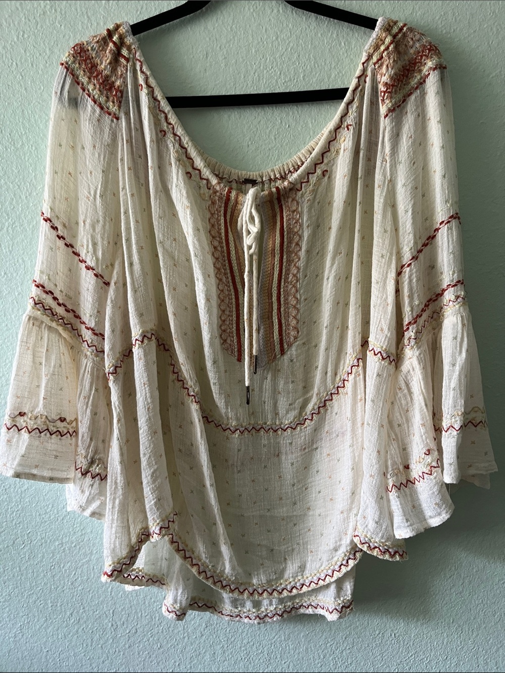 Free People Oversized Lightweight Cream Peasant Blouse